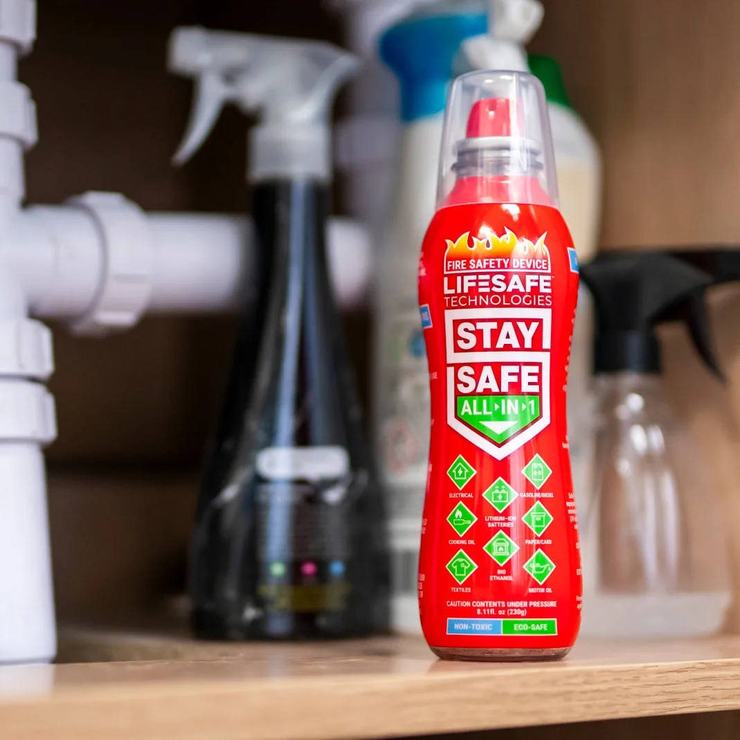 A StaySafe All-in-1 stored under the kitchen sink